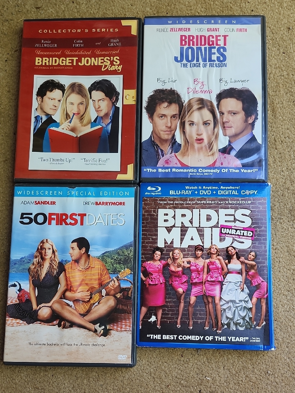 Set of 4 Romantic Comedy DVDs - Bridget Jones, 50 First Dates, Bridesmaids